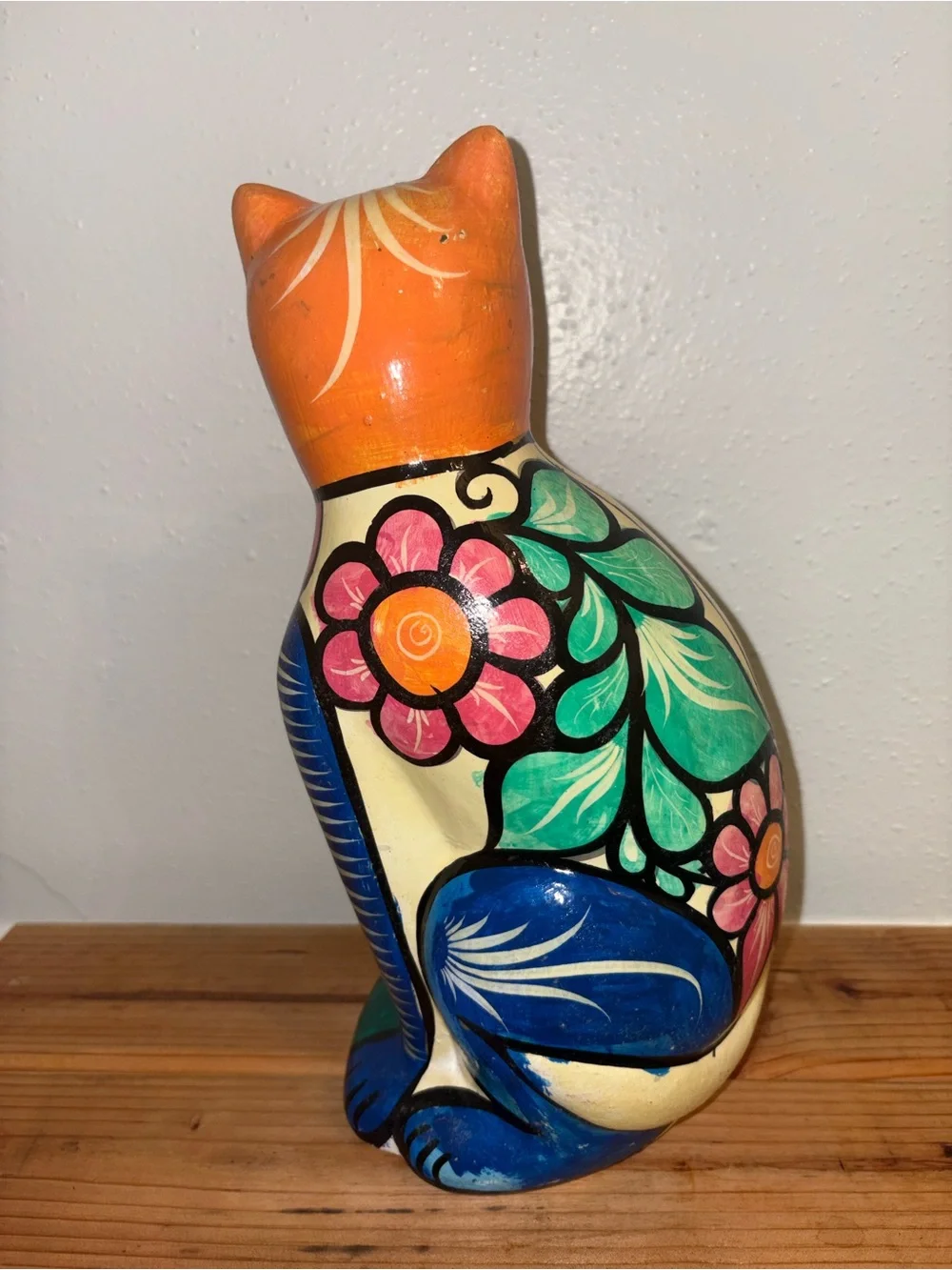 Vintage Set of Hand-Painted Talavera Style Cats, Orange, Gray, Blue & Multicolor